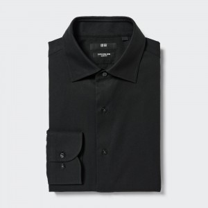 UNIQLO Super Non Iron Slim FiT-Shirt Semi Cutaway Collar Svarte | 48FIWOPLN