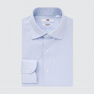 UNIQLO Super Non Iron Slim Fit Striped Shirt Semi Cutaway Collar Blå | 71AZHXRTC