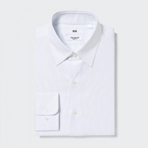 UNIQLO Super Non Iron Slim Fit Striped Shirt Regular Collar Blå | 75BXVNYIW