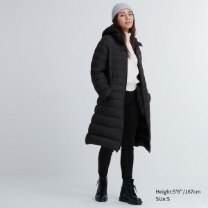 UNIQLO Ultra Light Down Long Coat Svarte | 03MBCLWUQ