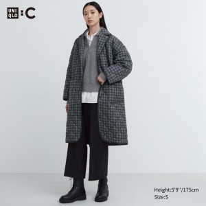 UNIQLO Warm Padded Oversized Coat Gray | 64LGMRPXJ