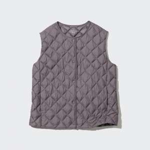 UNIQLO Warm Padded Quilted Vest Gray | 69DHZQWBA