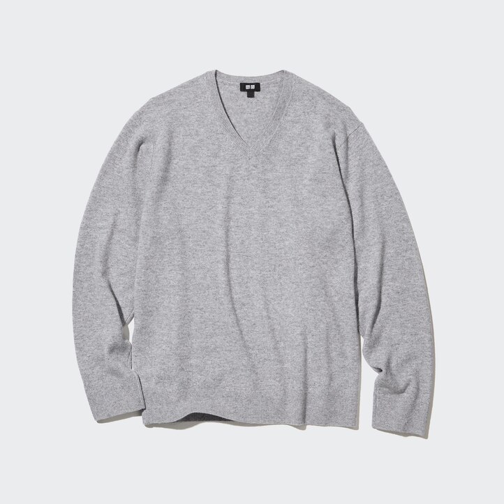 UNIQLO 100pct Cashmere V Neck Jumper Gray | 34ISTGKFE