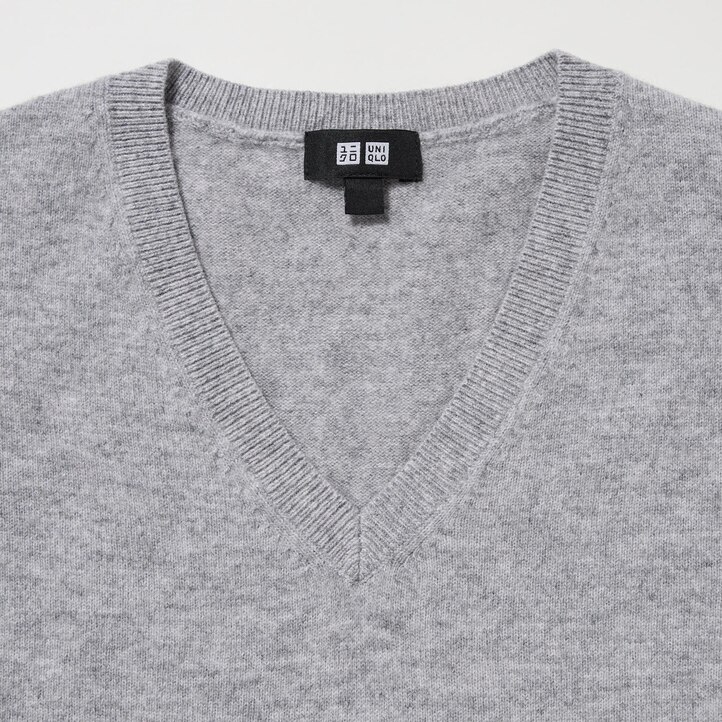 UNIQLO 100pct Cashmere V Neck Jumper Gray | 34ISTGKFE