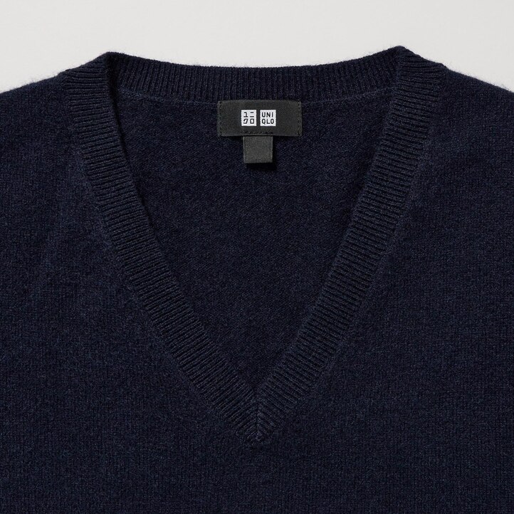 UNIQLO 100pct Cashmere V Neck Jumper Marineblå | 74WILATHC