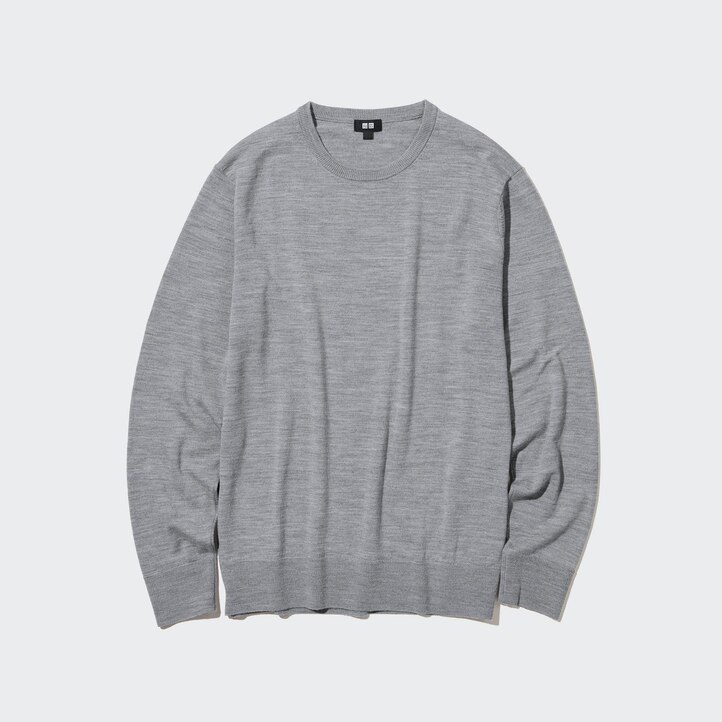 UNIQLO 100pct Extra Fine Merino Crew Neck Jumper Gray | 42JFBCLVU