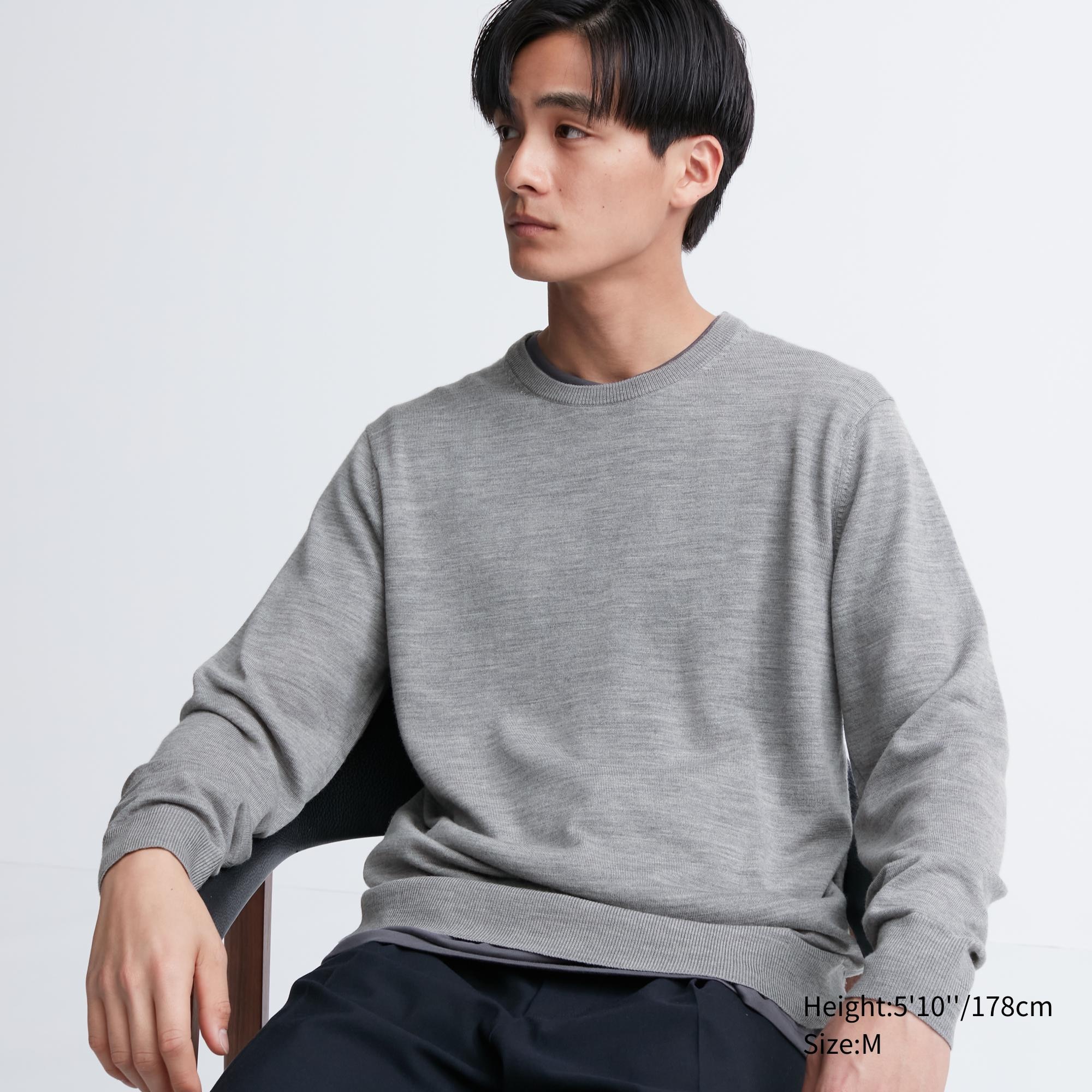 UNIQLO 100pct Extra Fine Merino Crew Neck Jumper Gray | 42JFBCLVU