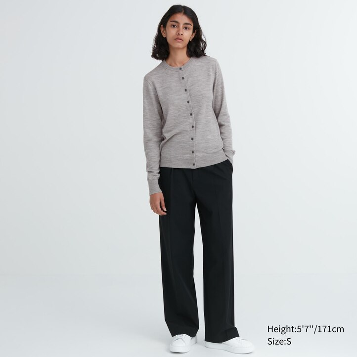 UNIQLO 100pct Extra Fine Merino Crew Neck Cardigan Rød | 95EPLRGVX