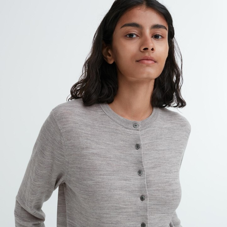 UNIQLO 100pct Extra Fine Merino Crew Neck Cardigan Rød | 95EPLRGVX