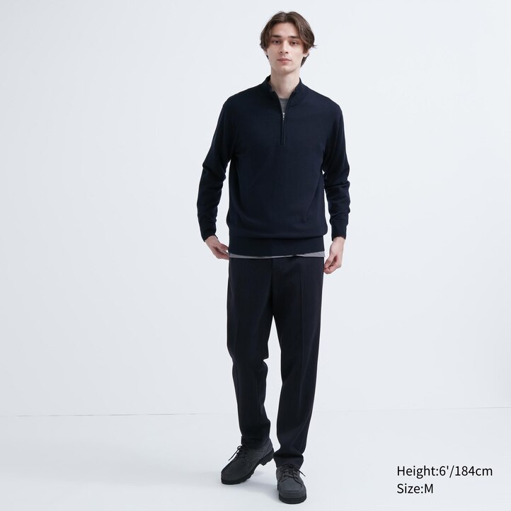 UNIQLO 100pct Extra Fine Merino Half Zipped Jumper Marineblå | 82HLDSVCU