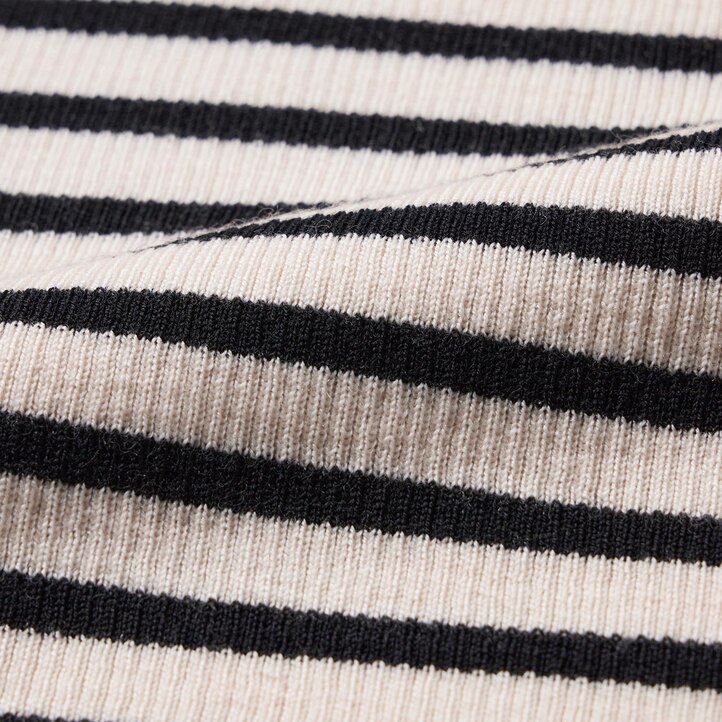 UNIQLO 100pct Extra Fine Merino Ribbed Striped Turtleneck Jumper Hvite | 32MFAJNQS