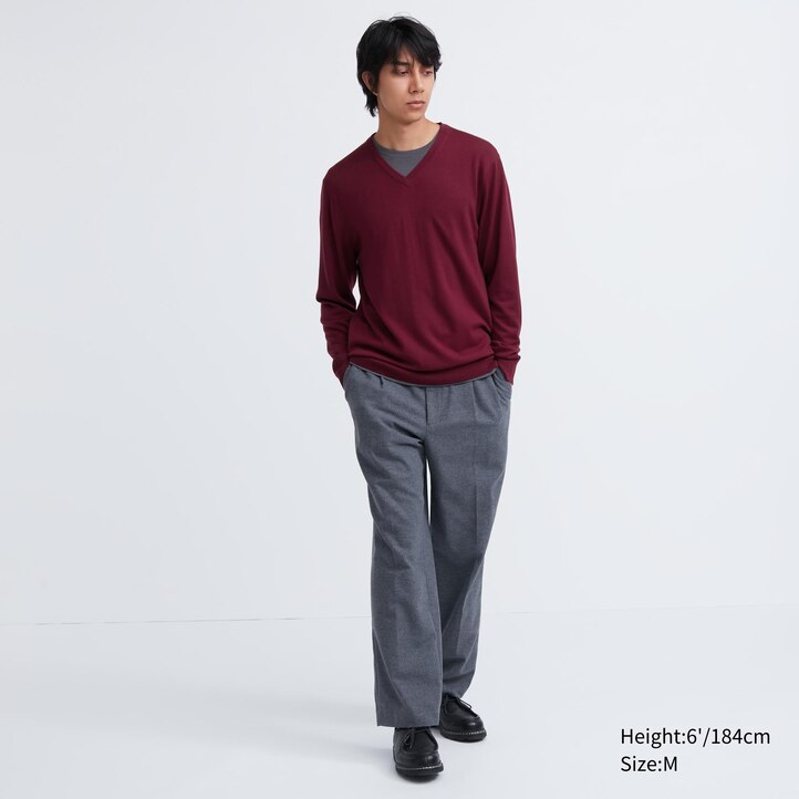 UNIQLO 100pct Extra Fine Merino V Neck Jumper Gray | 39IBWRMDL