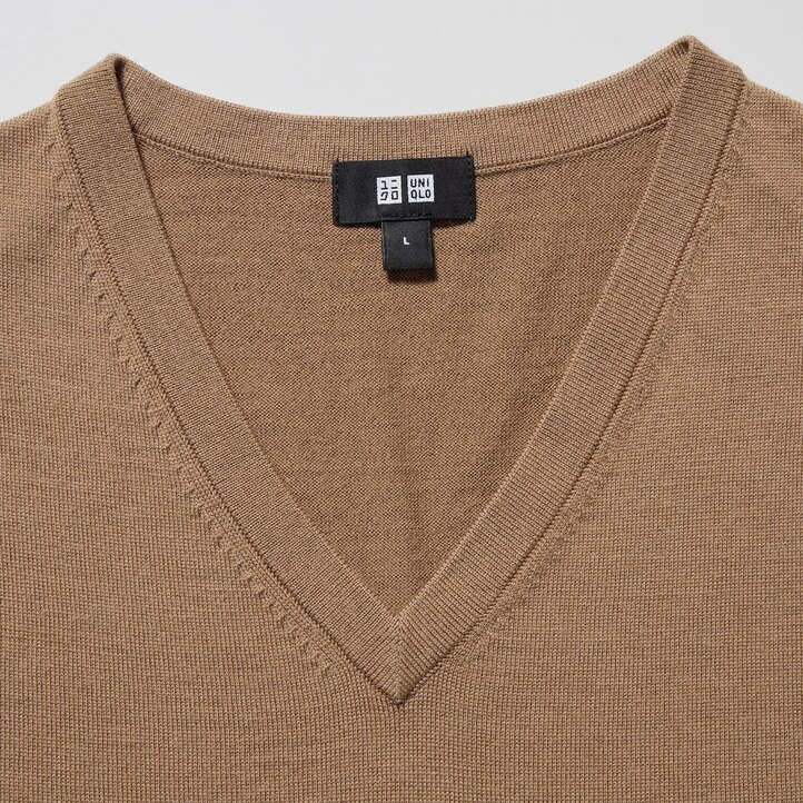 UNIQLO 100pct Extra Fine Merino V Neck Jumper Gray | 39IBWRMDL