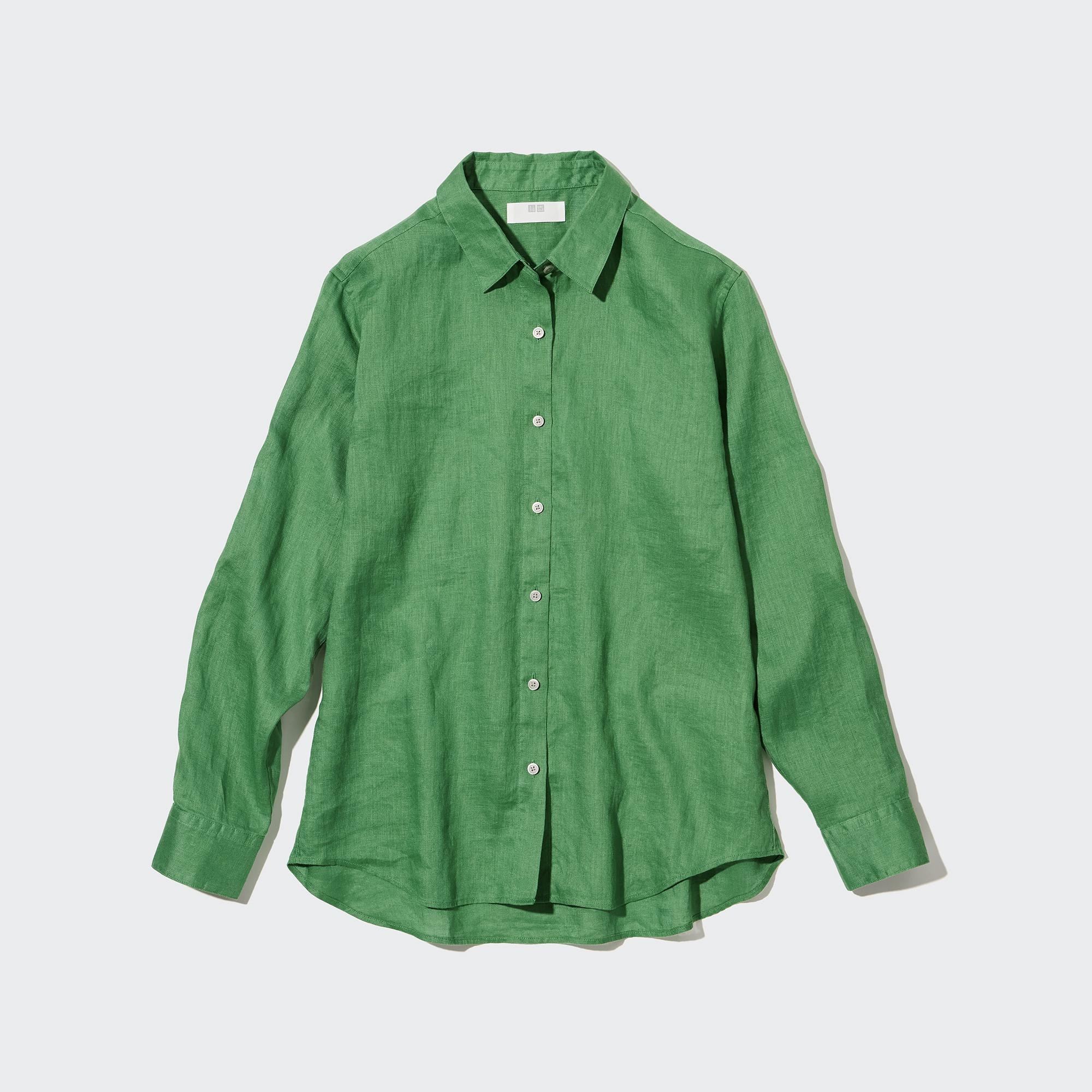 UNIQLO 100pct Premium Linen Shirt Grønn | 03LRYXDEI