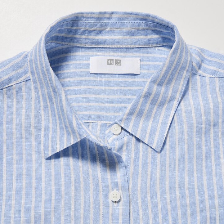 UNIQLO 100pct Premium Linen Striped Long Sleeved Shirt Lyse Blå | 15QZCWASD