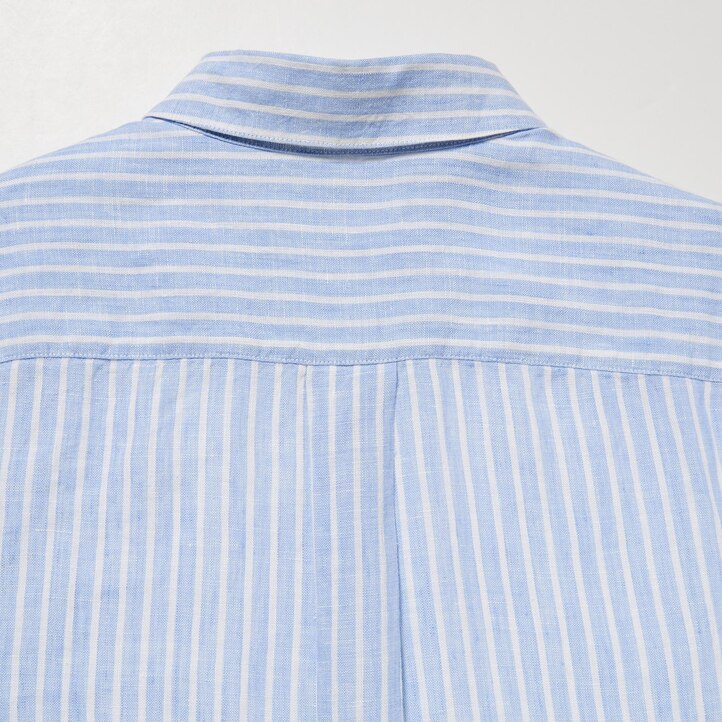 UNIQLO 100pct Premium Linen Striped Long Sleeved Shirt Lyse Blå | 15QZCWASD