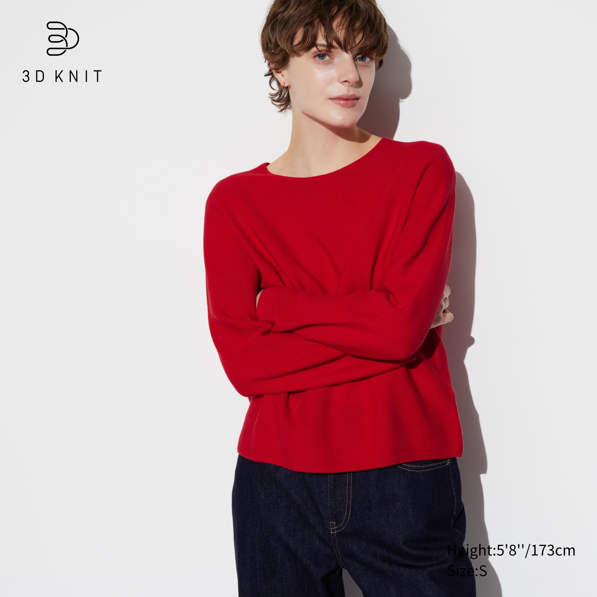 UNIQLO 3d Knit Seamless Cotton Crew Neck Jumper Rød | 05EUDLZRA