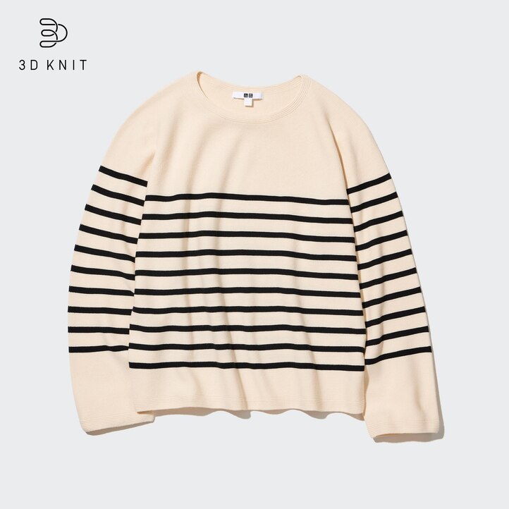 UNIQLO 3d Knit Seamless Cotton Striped Crew Neck Jumper Svarte | 81KVJOYQD