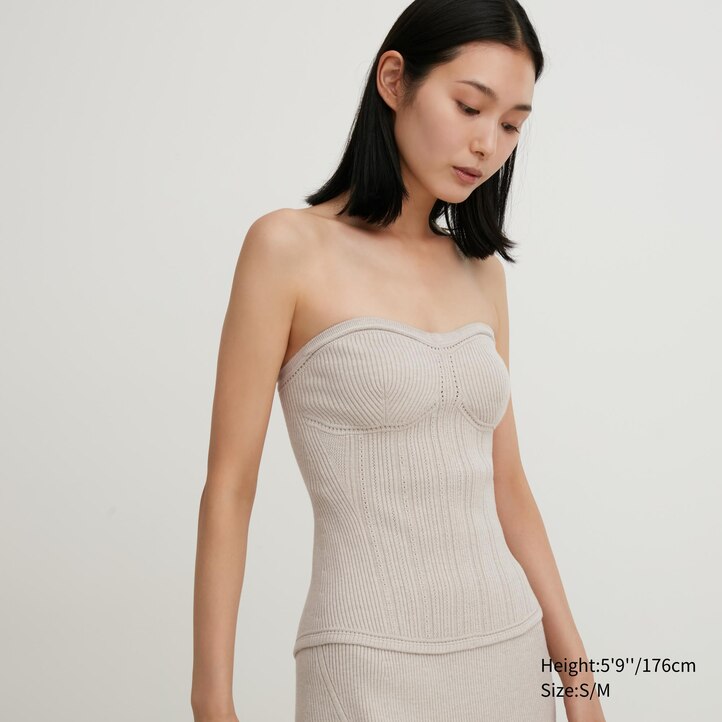 UNIQLO 3d Knit Seamless Soufflé Yarn Ribbed Bustier Natural | 90OVBZFHC