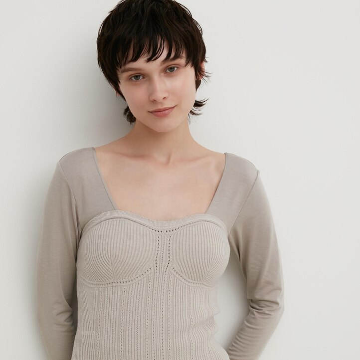 UNIQLO 3d Knit Seamless Soufflé Yarn Ribbed Bustier Natural | 90OVBZFHC