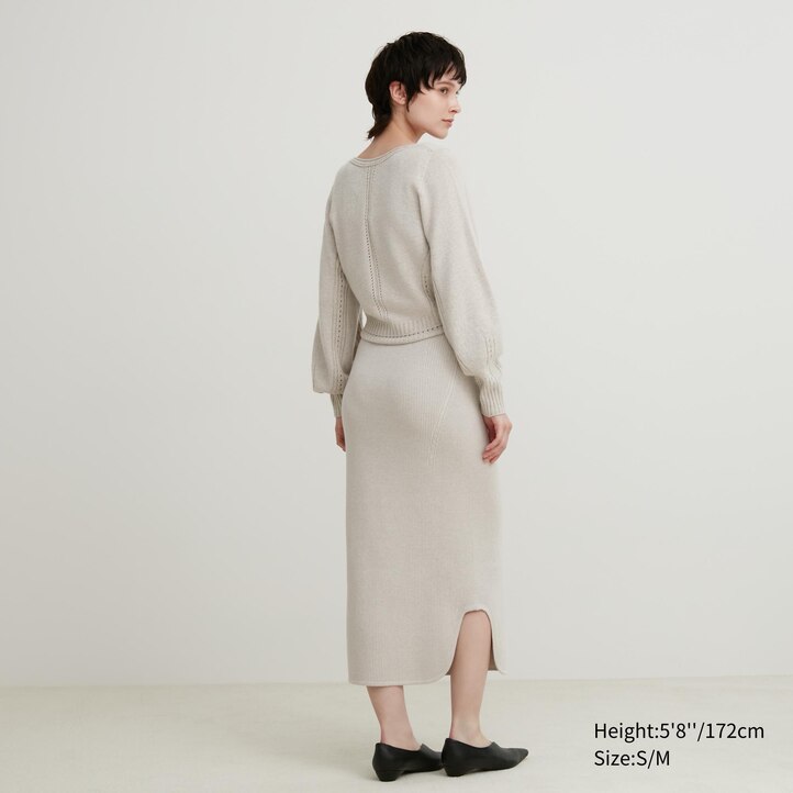 UNIQLO 3d Knit Seamless Soufflé Yarn Ribbed Skirt Natural | 34SCLWVEZ