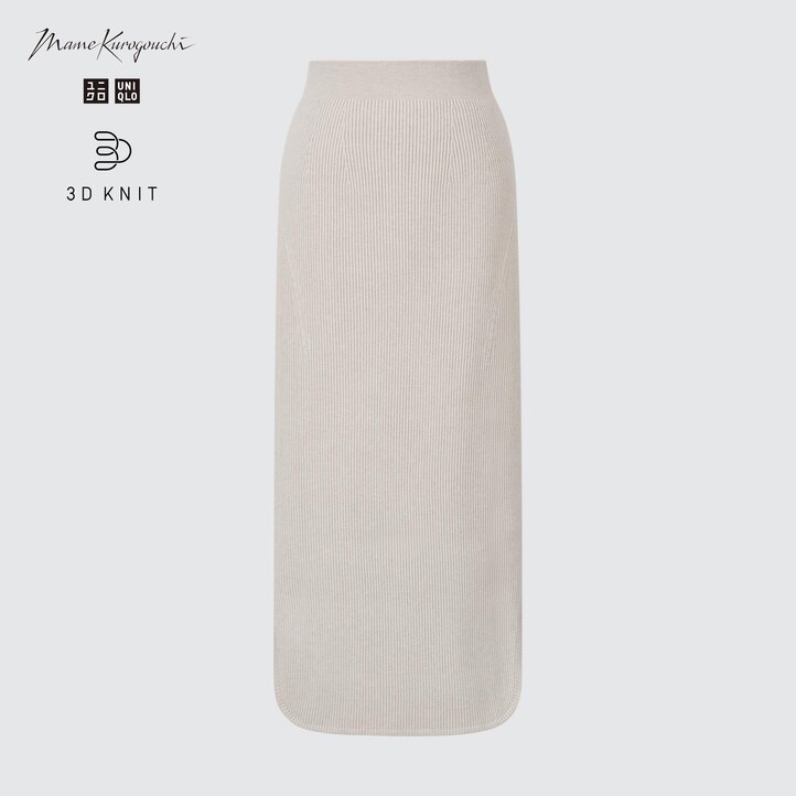 UNIQLO 3d Knit Seamless Soufflé Yarn Ribbed Skirt Natural | 34SCLWVEZ