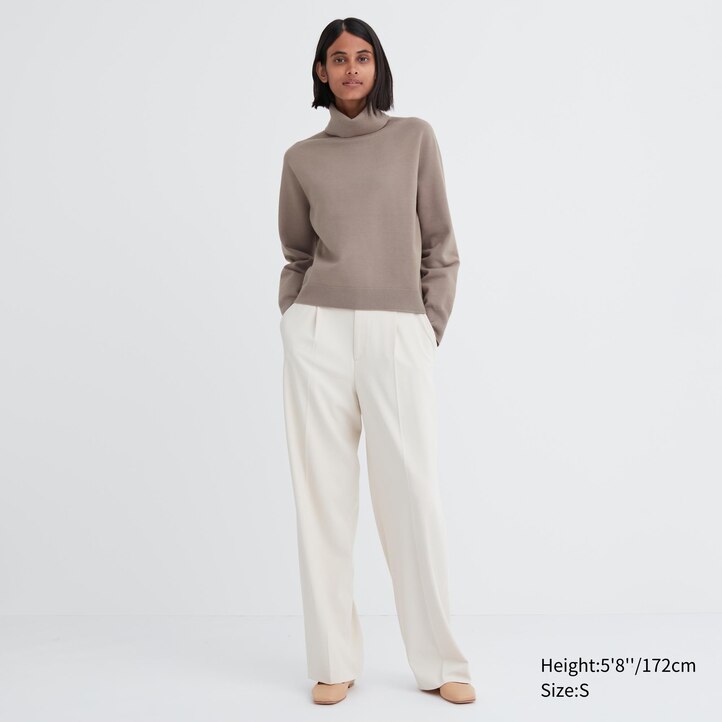 UNIQLO 3d Knit Seamless Soufflé Yarn Turtleneck Jumper Beige | 72LAZKBCP