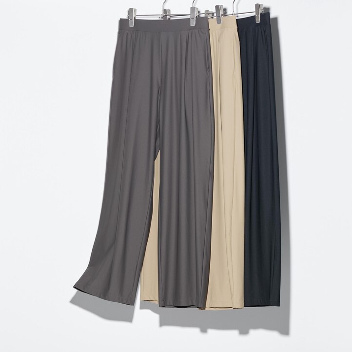 UNIQLO Airism Ultra Stretch Straight Wide Leg Trousers Beige | 92IKSRFET