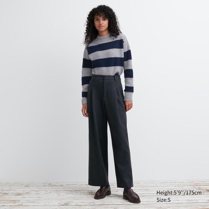 UNIQLO Brushed Jersey Pleated Wide Leg Trousers Short Mørke | 34LOEVAXY