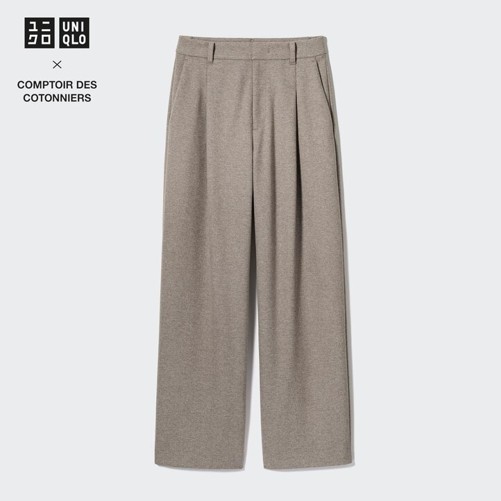 UNIQLO Brushed Jersey Pleated Wide Leg Trousers Short Mørke | 34LOEVAXY