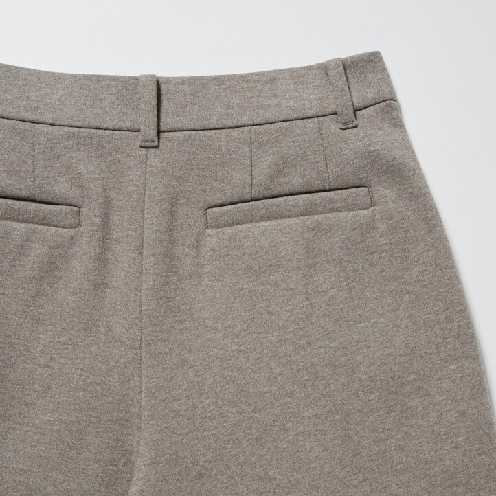 UNIQLO Brushed Jersey Pleated Wide Leg Trousers Short Mørke | 34LOEVAXY