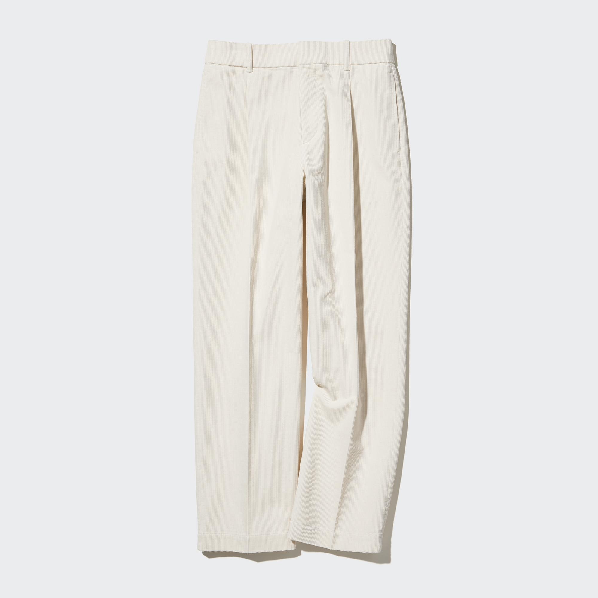 UNIQLO Corduroy Pleated Wide Leg Trousers Long Hvite | 65IERXNYZ