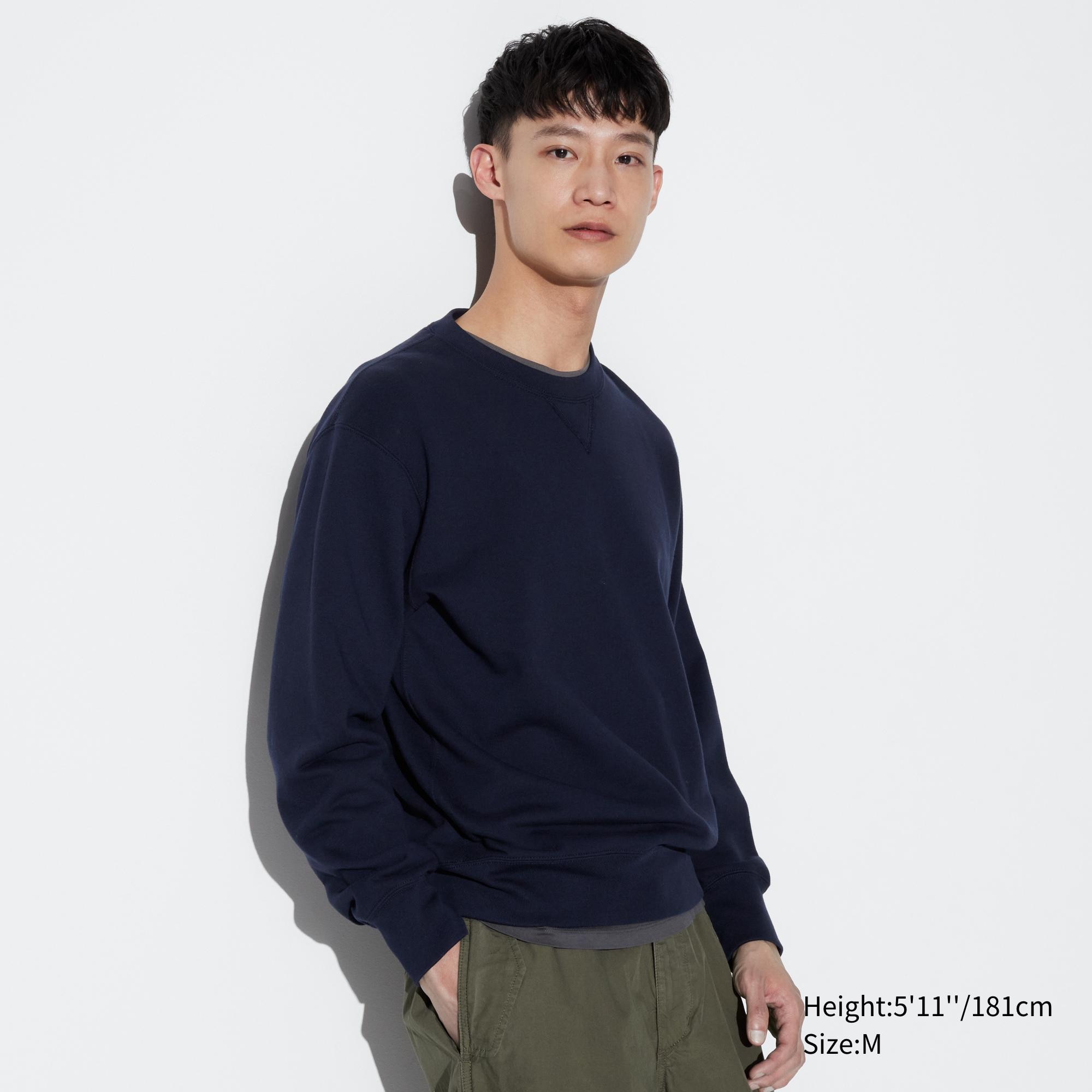 UNIQLO Cotton Crew Neck Sweatshirt Marineblå | 80IMPXKRG