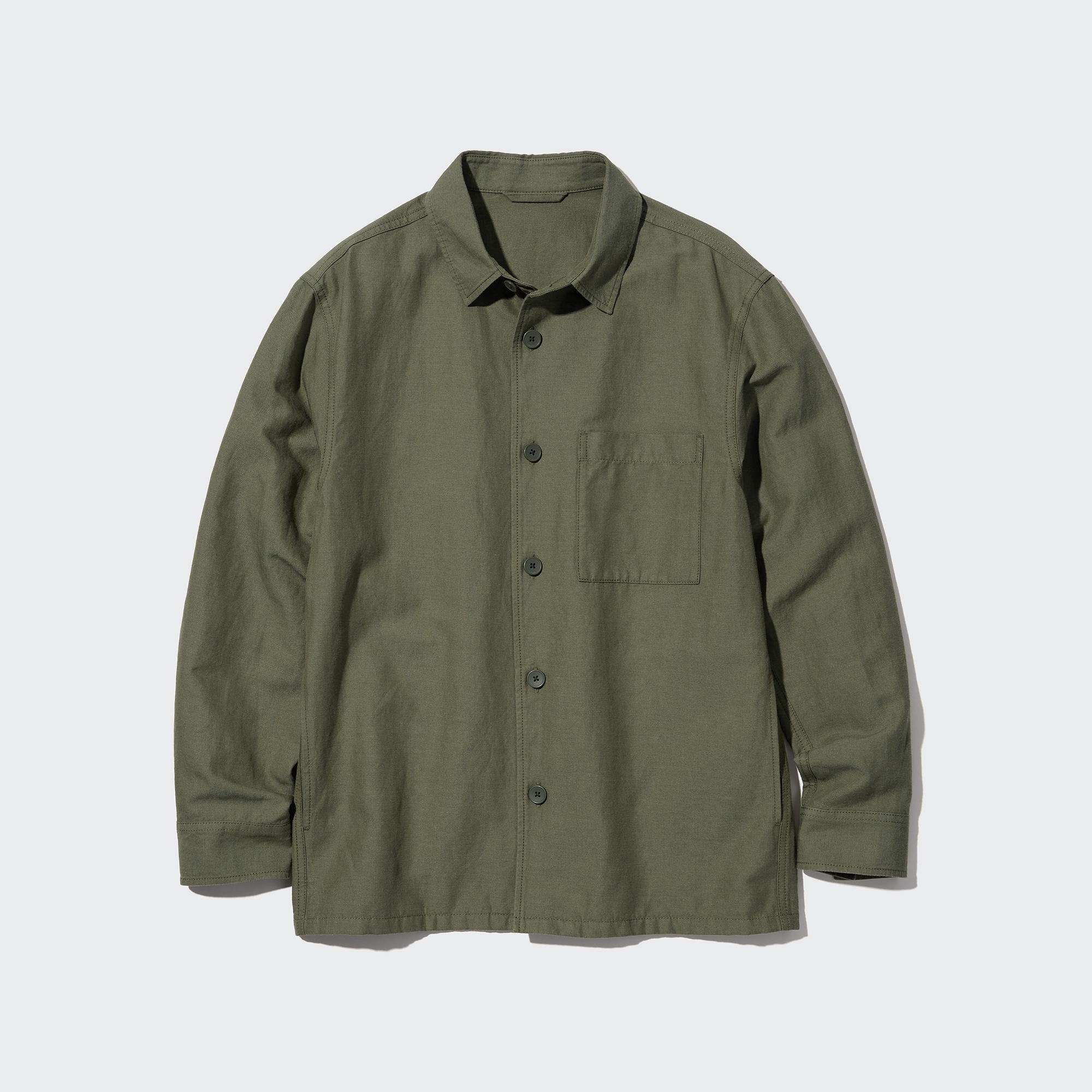 UNIQLO Cotton Linen Overshirt Olivengrønne | 65OPDAQNK