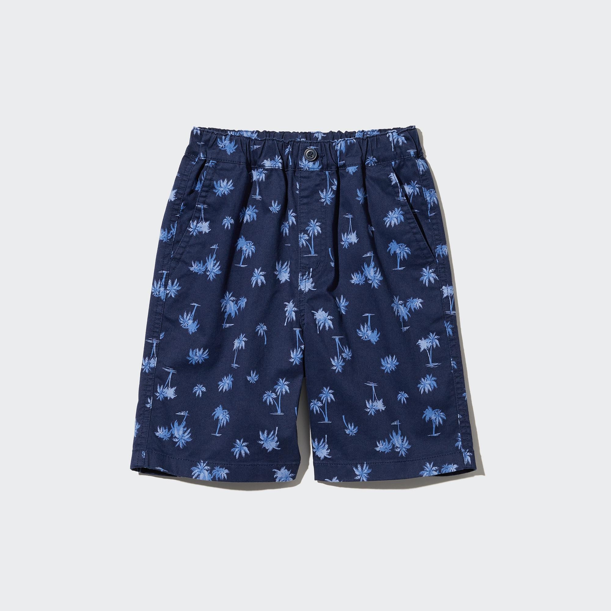 UNIQLO Cotton Stretch Printed Easy Shorts Marineblå | 52WCHOEZL