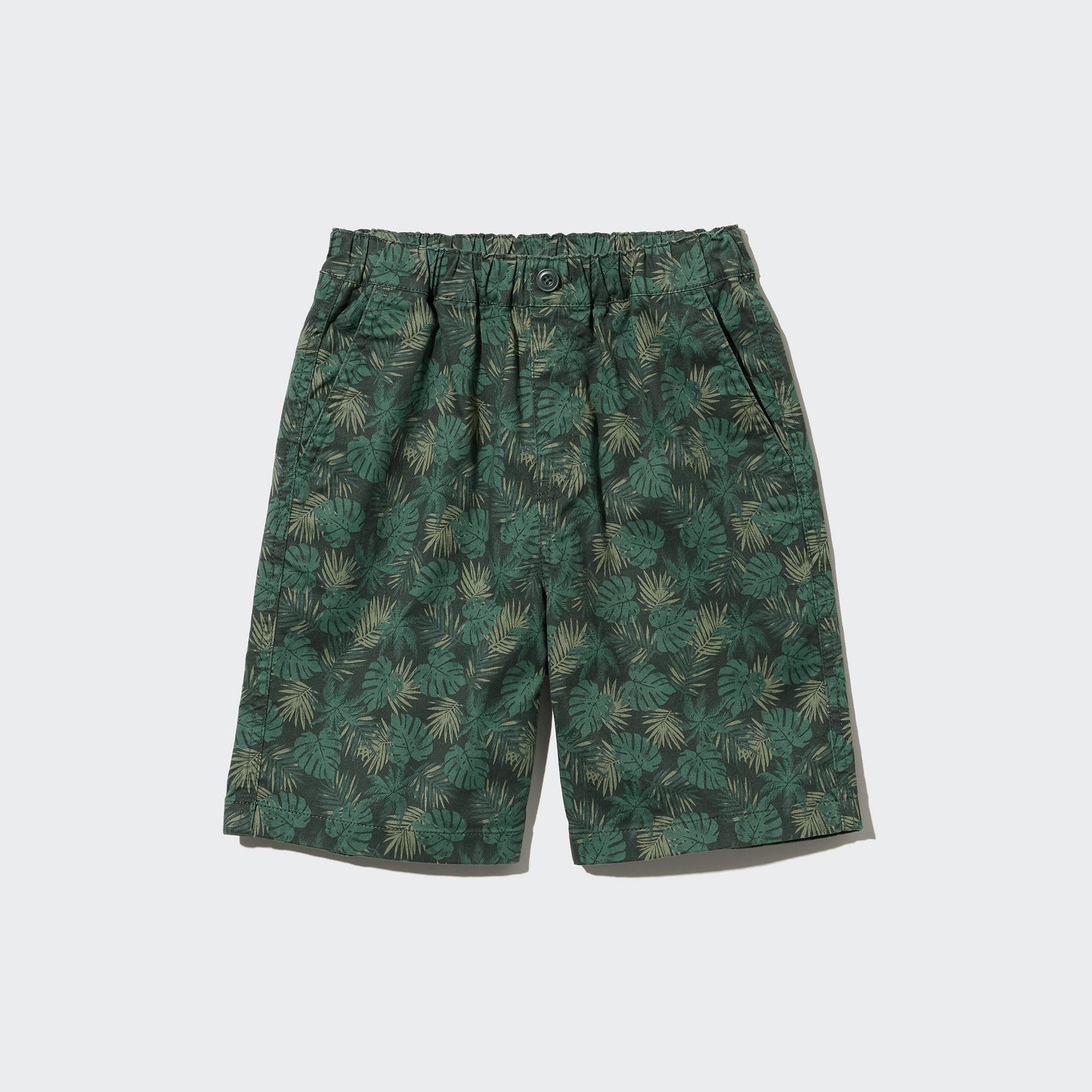 UNIQLO Cotton Stretch Printed Easy Shorts Mørke Grønn | 28ETBIHAC