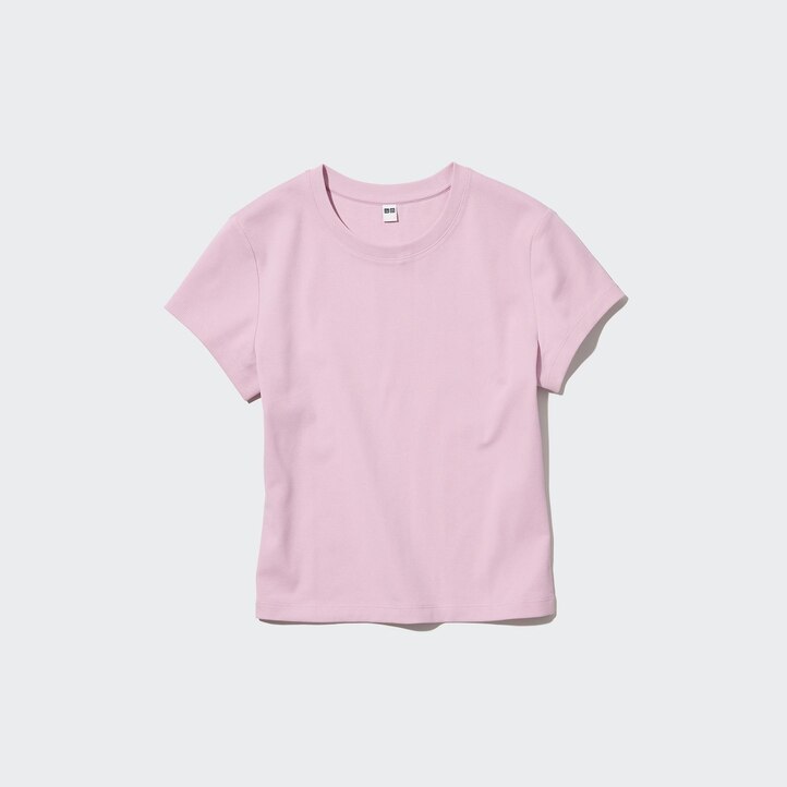 UNIQLO Cropped Fit Short Sleeved T-Shirt Rosa | 78CFDESBA