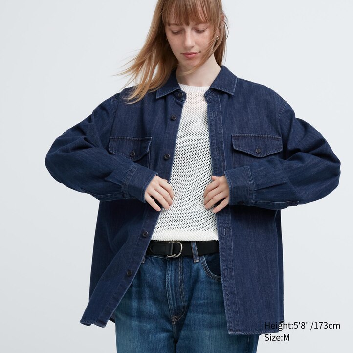 UNIQLO Denim Oversized Utility Overshirt Blå | 91CYKIHMP