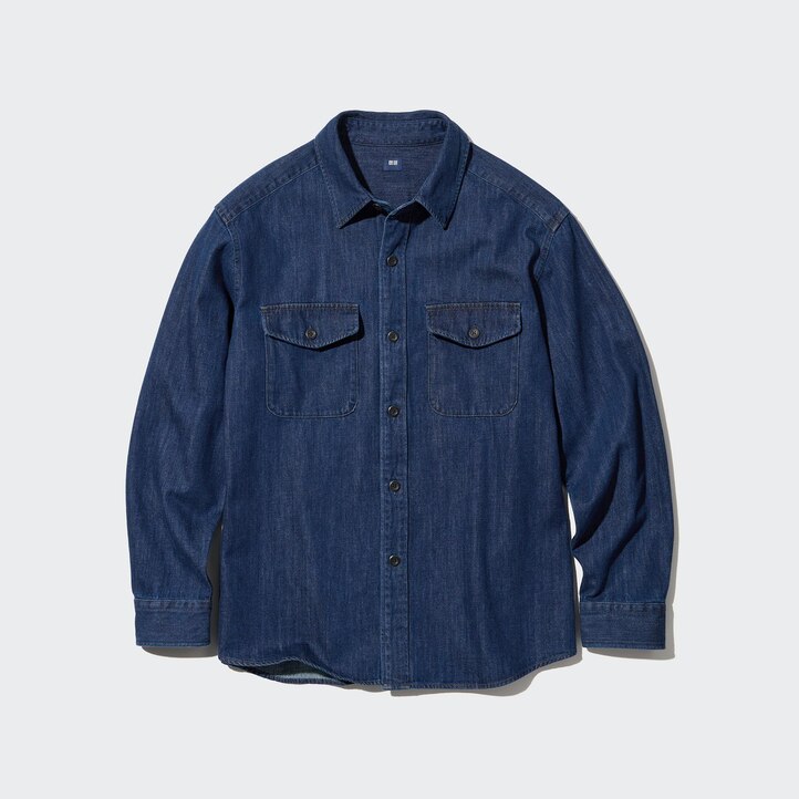 UNIQLO Denim Oversized Utility Overshirt Blå | 91CYKIHMP