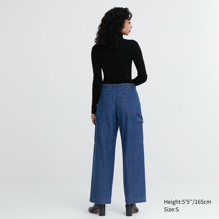 UNIQLO Denim Wide Leg Cargo Trousers Blå | 39LREWIYV