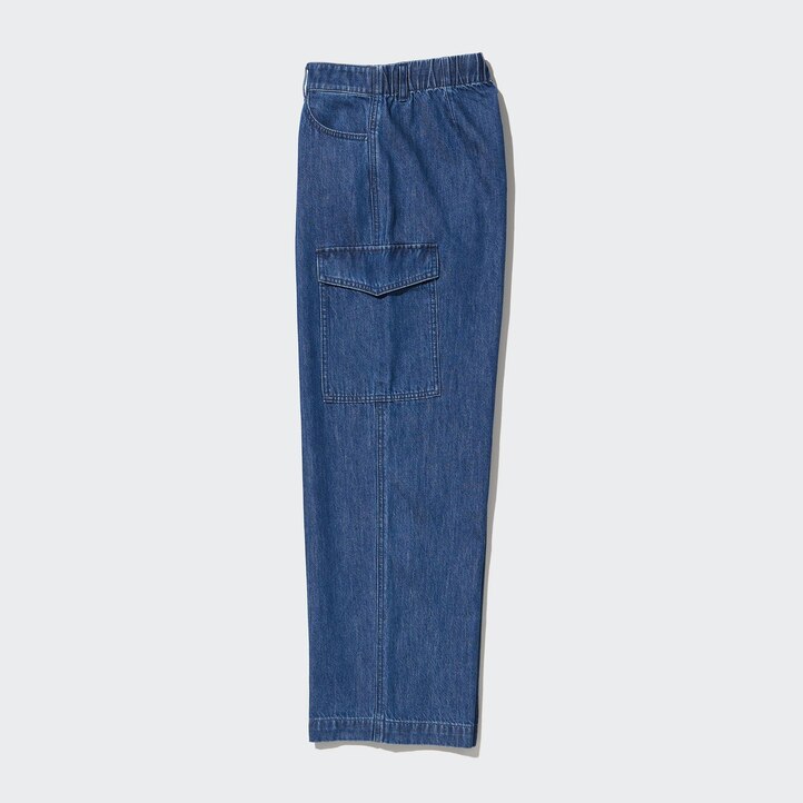 UNIQLO Denim Wide Leg Cargo Trousers Blå | 39LREWIYV