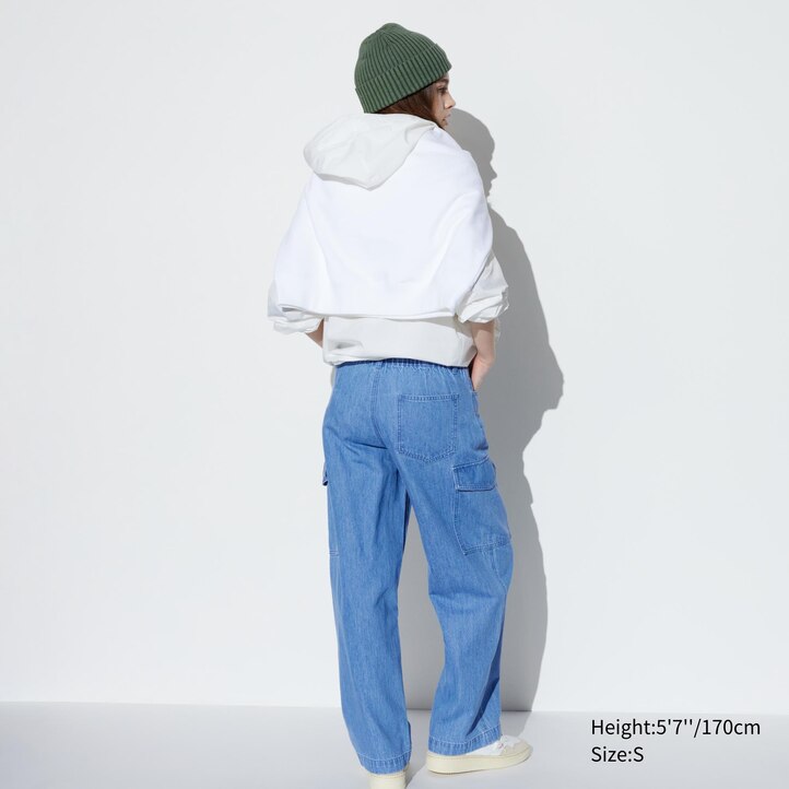 UNIQLO Denim Wide Straight Leg Cargo Trousers Blå | 10UWPSERH