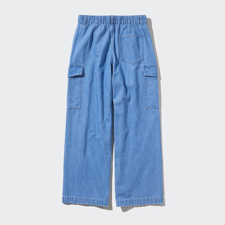 UNIQLO Denim Wide Straight Leg Cargo Trousers Blå | 10UWPSERH