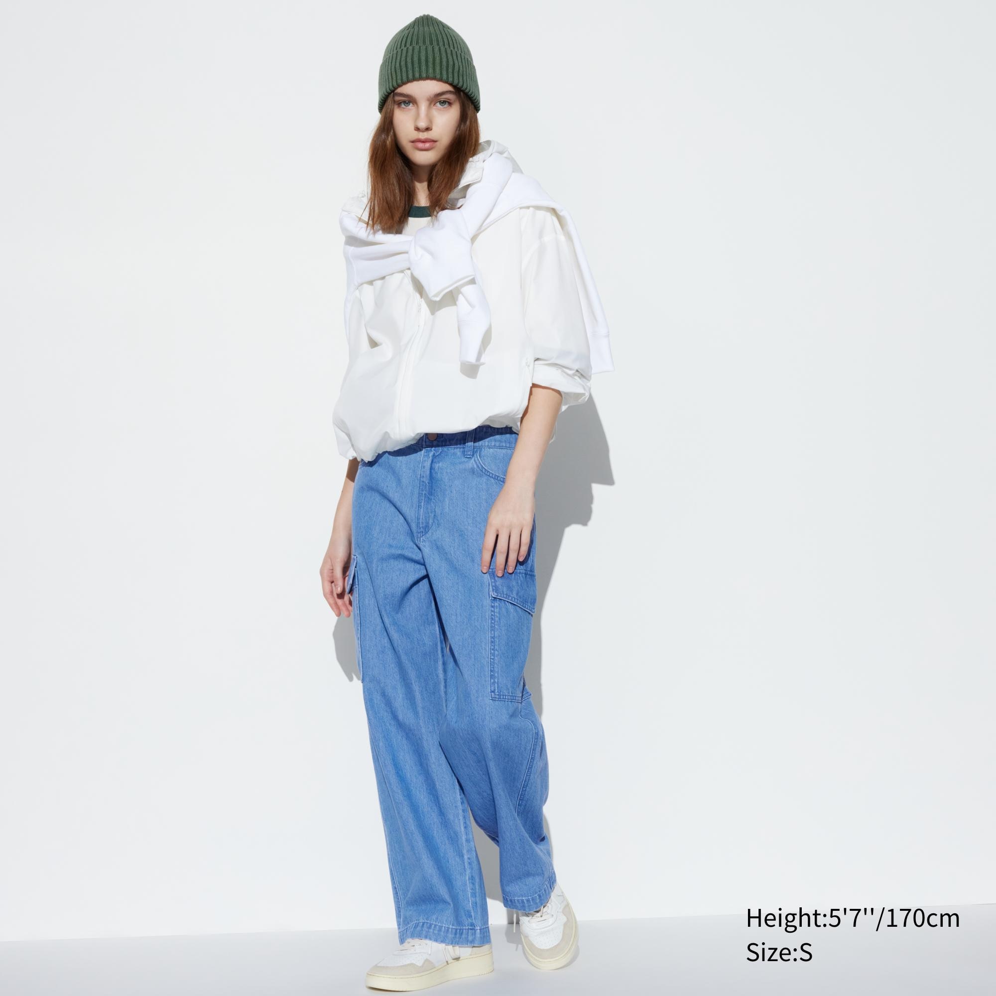 UNIQLO Denim Wide Straight Leg Cargo Trousers Blå | 10UWPSERH