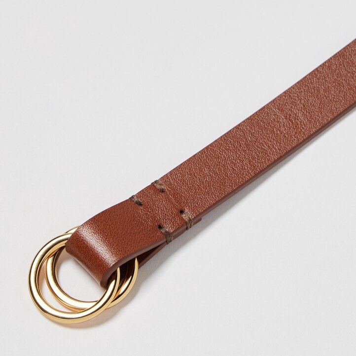 UNIQLO Double Ring Narrow Leather Belt Brune | 35ZGNQJXY