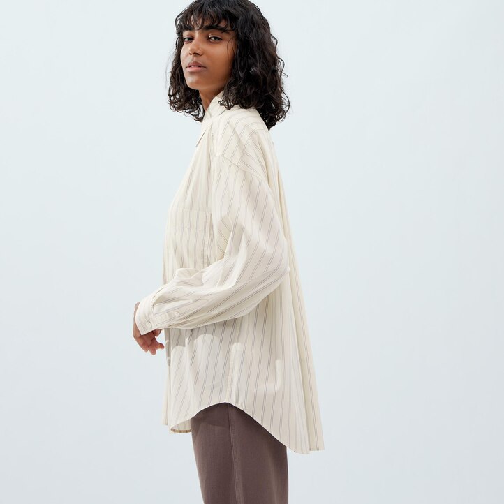 UNIQLO Drape Striped Long Sleeved Shirt Natural | 40LFMUYNW