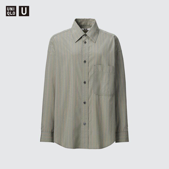 UNIQLO Drape Striped Long Sleeved Shirt Natural | 40LFMUYNW