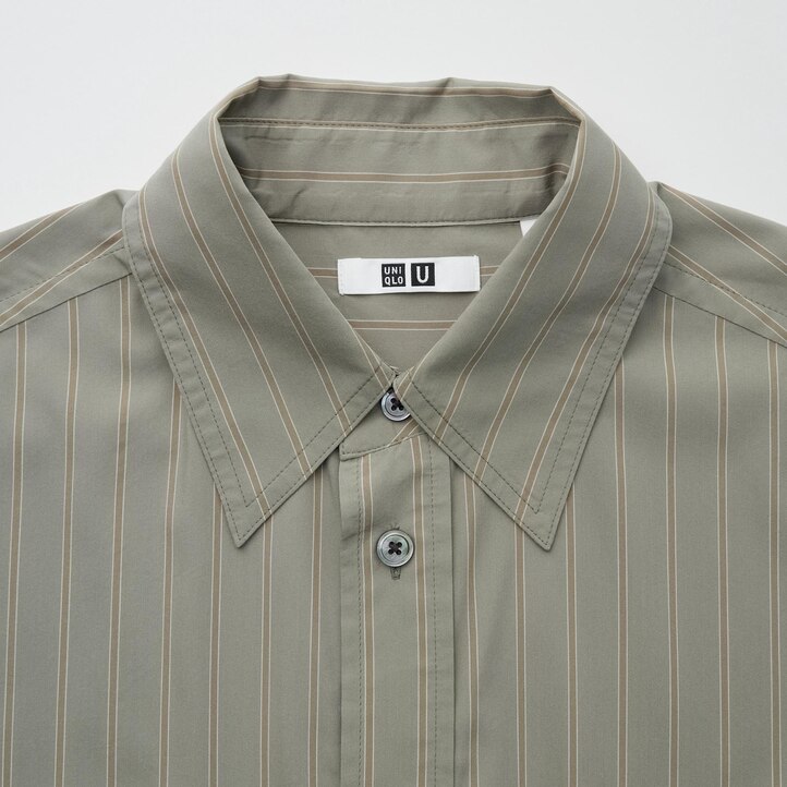 UNIQLO Drape Striped Long Sleeved Shirt Natural | 40LFMUYNW