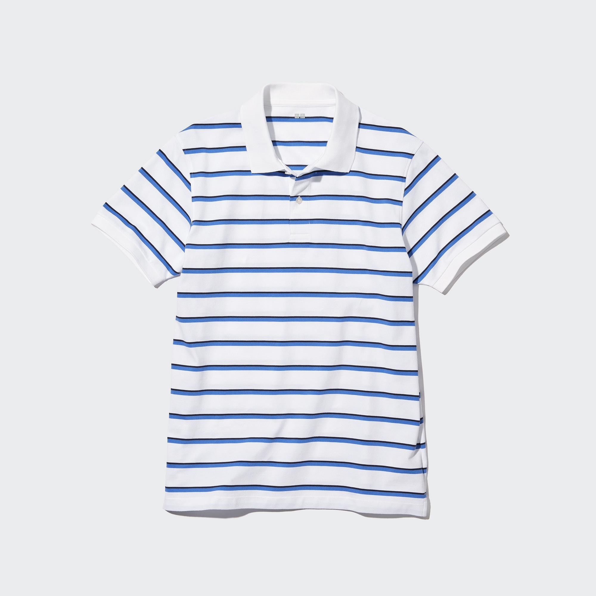 UNIQLO Dry Piqué Striped Polo Shirt Hvite | 43PKCJTGV