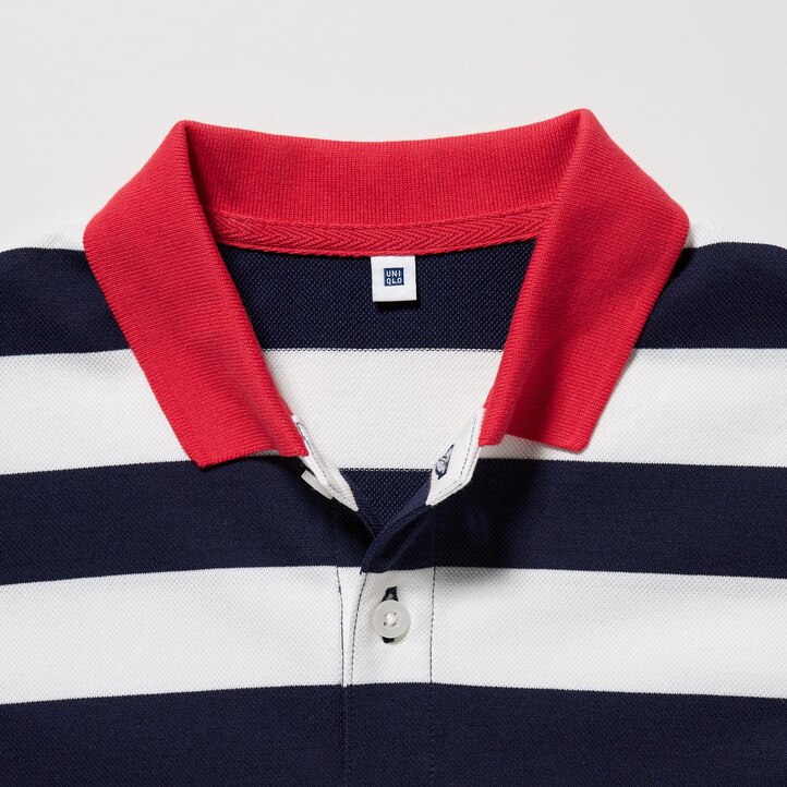 UNIQLO Dry Piqué Striped Short Sleeved Polo Shirt Marineblå | 97DKRFPVS